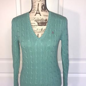 RALPH LAUREN SPORT CABLE V-NECK SWEATER